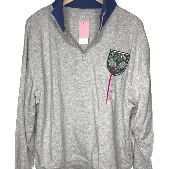 Zoe + Liv Malibu Tennis Club Graphic Heather Gray Zippered Sweatshirt Size XXL - Picture 6 of 13